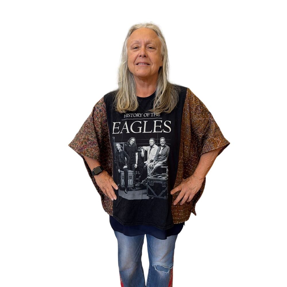 Eagles Upcycled Kantha Tunic Top Shirt OS Handmade Bohemian